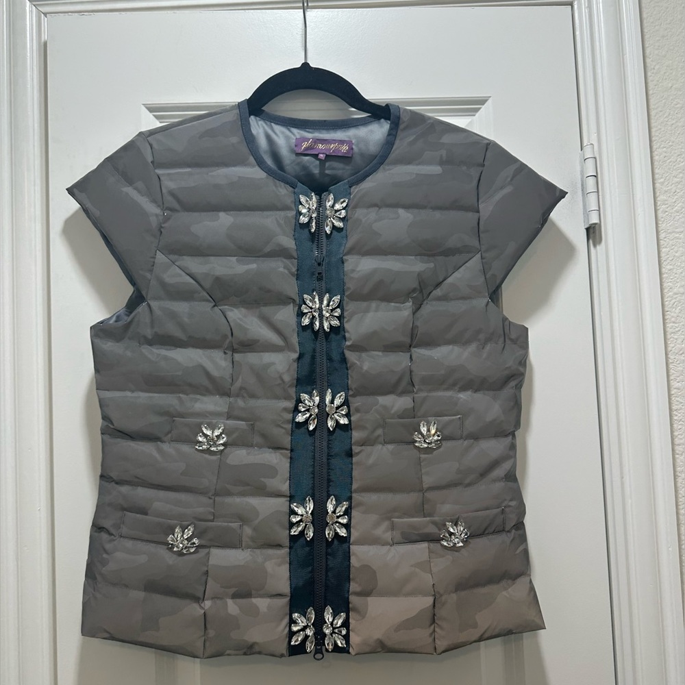Glamourpuss Puffer vest Signature Embellished Cap Sleeve